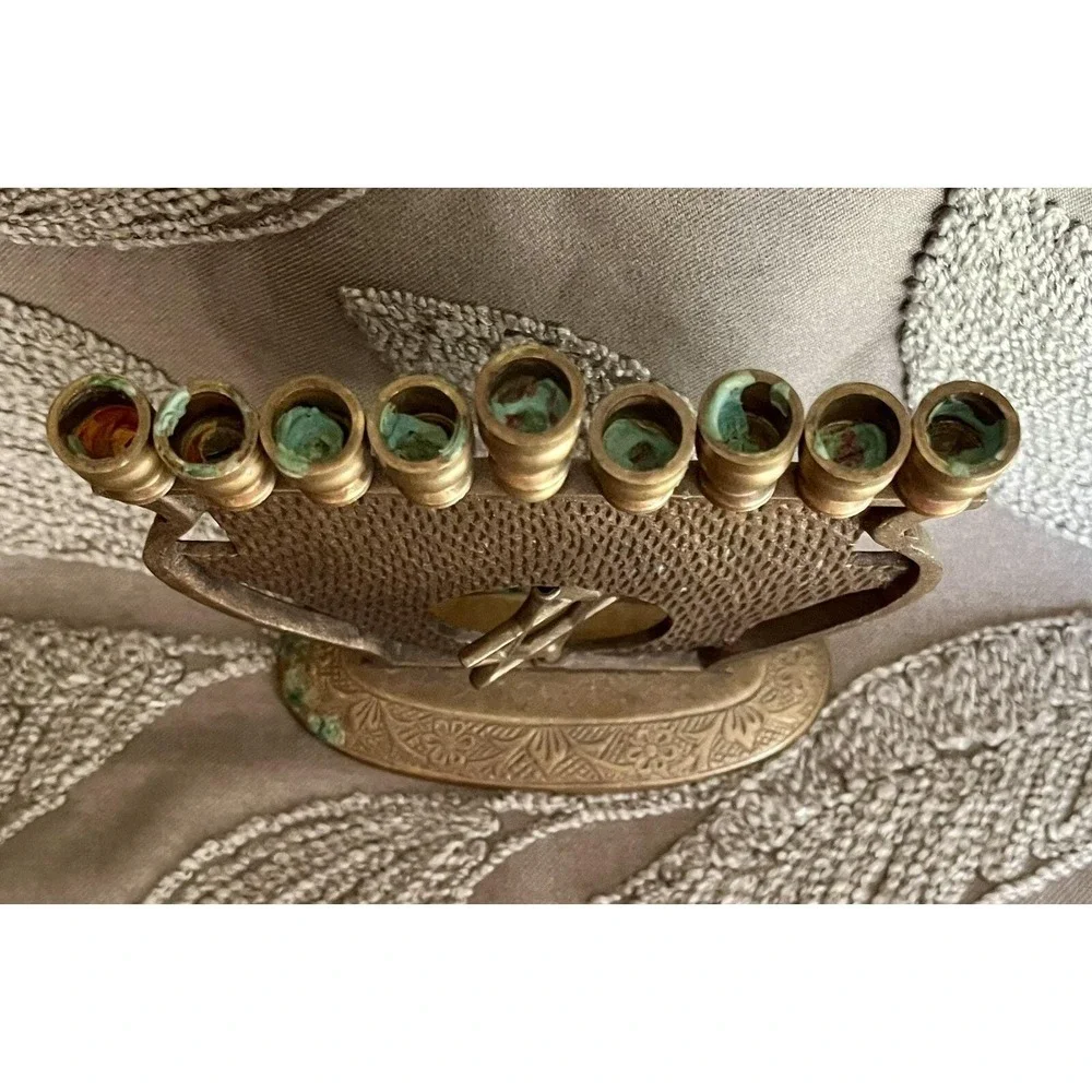 Vintage Brass Shalom Hanukkah Menorah Star of David 9 Branch Candelabra 6.25